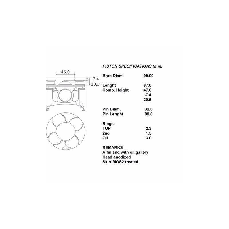 Kit pistoni compl.+050 mts  2007 08/08 160/170cv