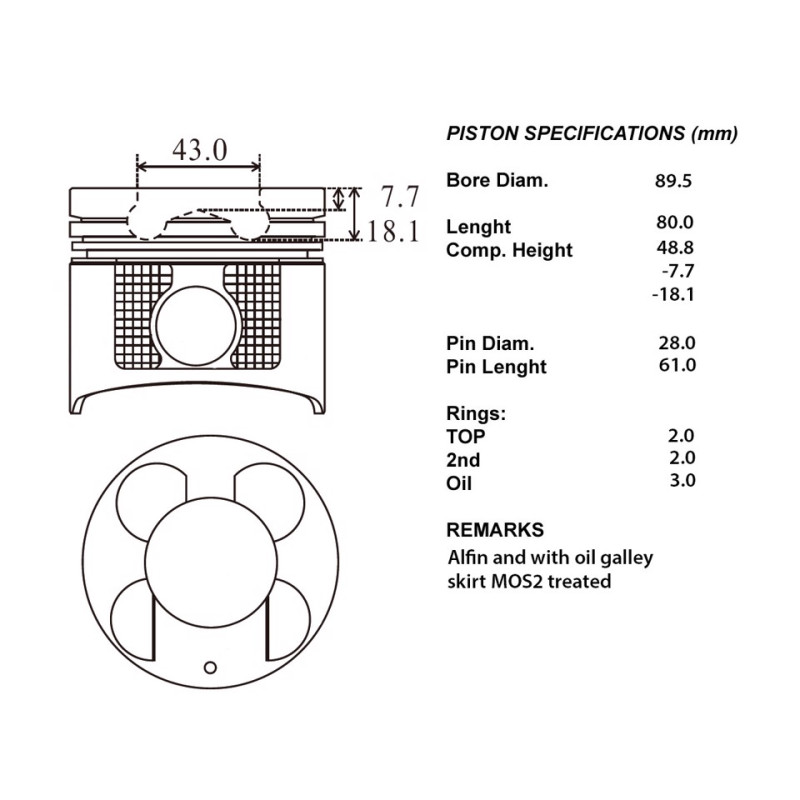 Kit pistoni compl.+ 050 cam. ï43  