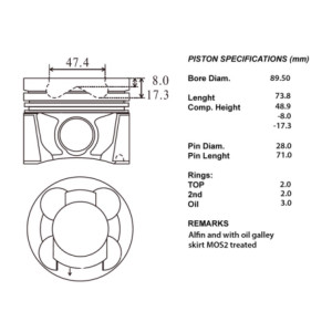 Kit pistoni compl.+050 cam. ï 47,5  