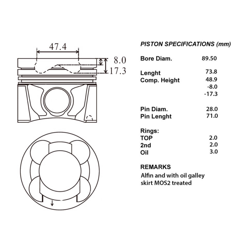 Kit pistoni compl.+050 cam. ï 47,5  