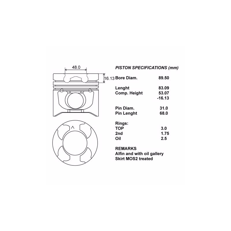 Kit pistoni std compl + 0.50 mot g9ua6  
