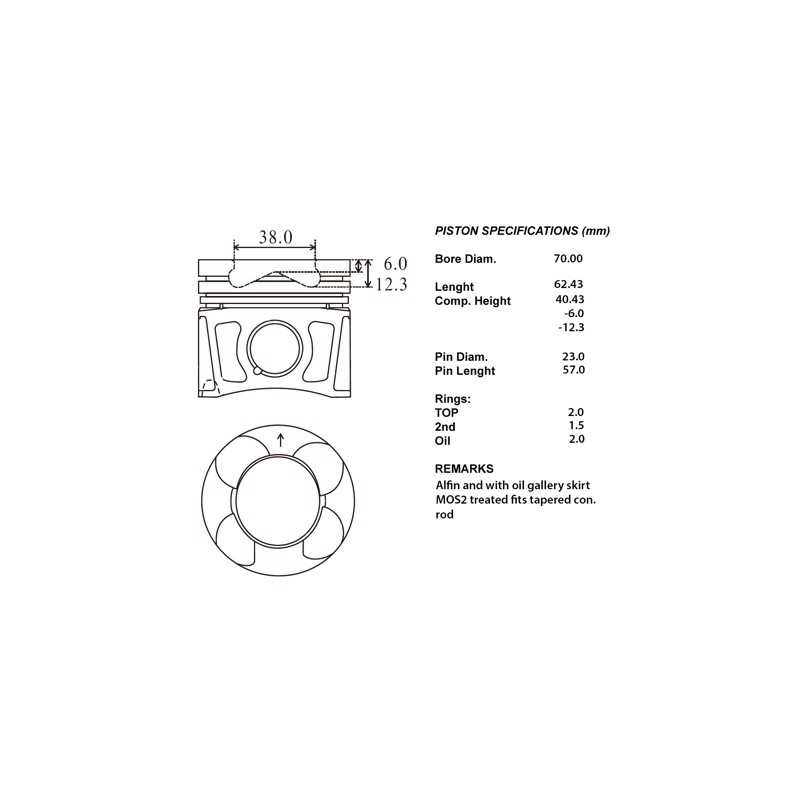 4 pistoni compl. 1.3mjt 16v ø69,60+0,40 camera ø38