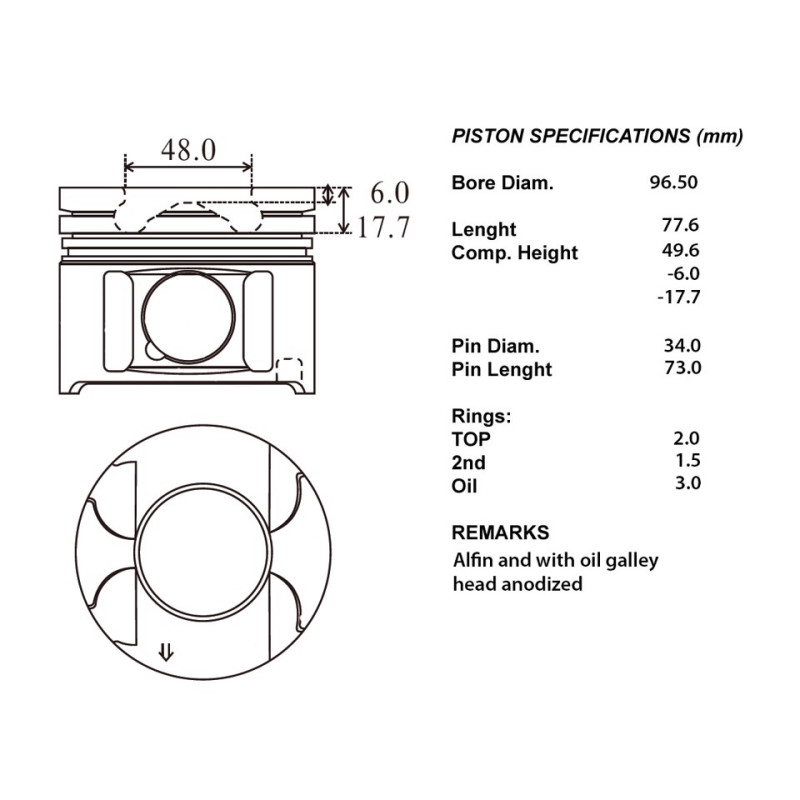 Kit pistoni ø96 + 5/10