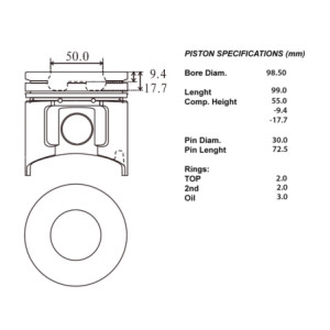 Kit 4 pistoni mot compl.050 ø98.5 x yanmar 4tnv98